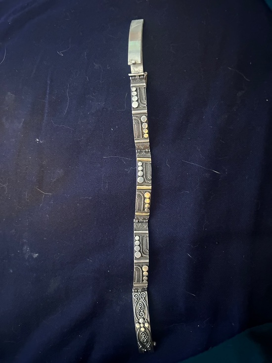 Jewelry - Thai style sterling  and gold accented panel bracelet. 925 marked heavy silver
